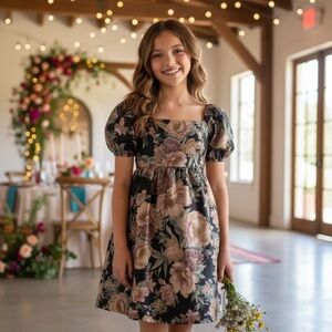 NWT Aqua from Bloomingdales Girls Jacquard Floral Dress Spring Easter Formal